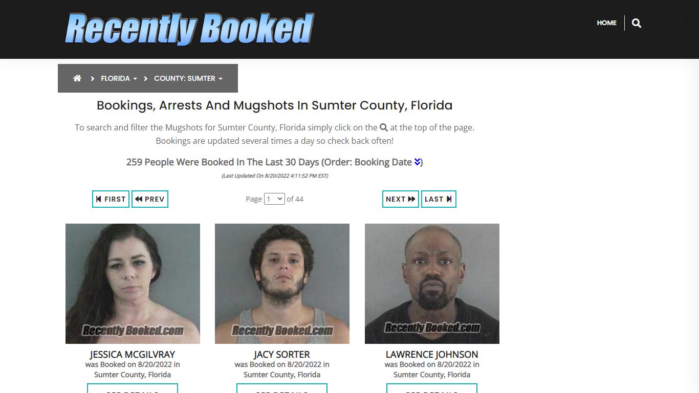 Recent bookings, Arrests, Mugshots in Sumter County, Florida